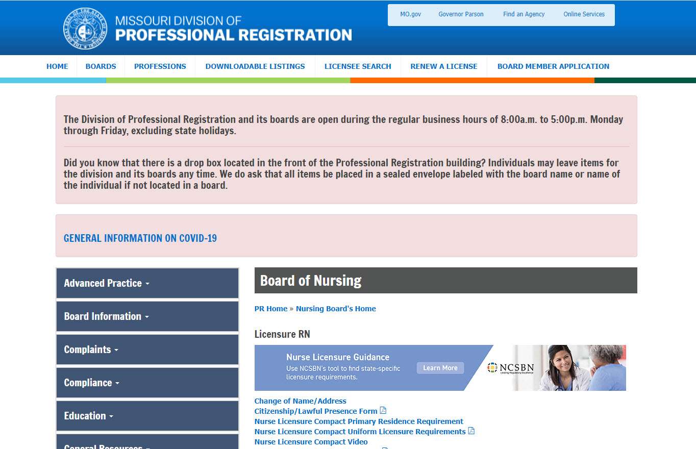 Missouri Board of Nursing Licensing Renewal Requirements for MO