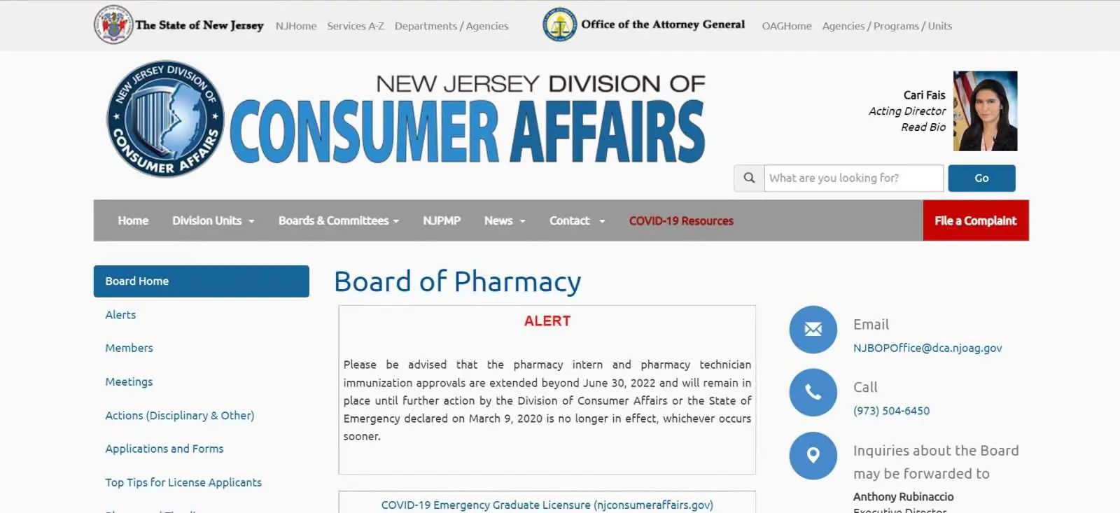 New Jersey Board of Pharmacy website