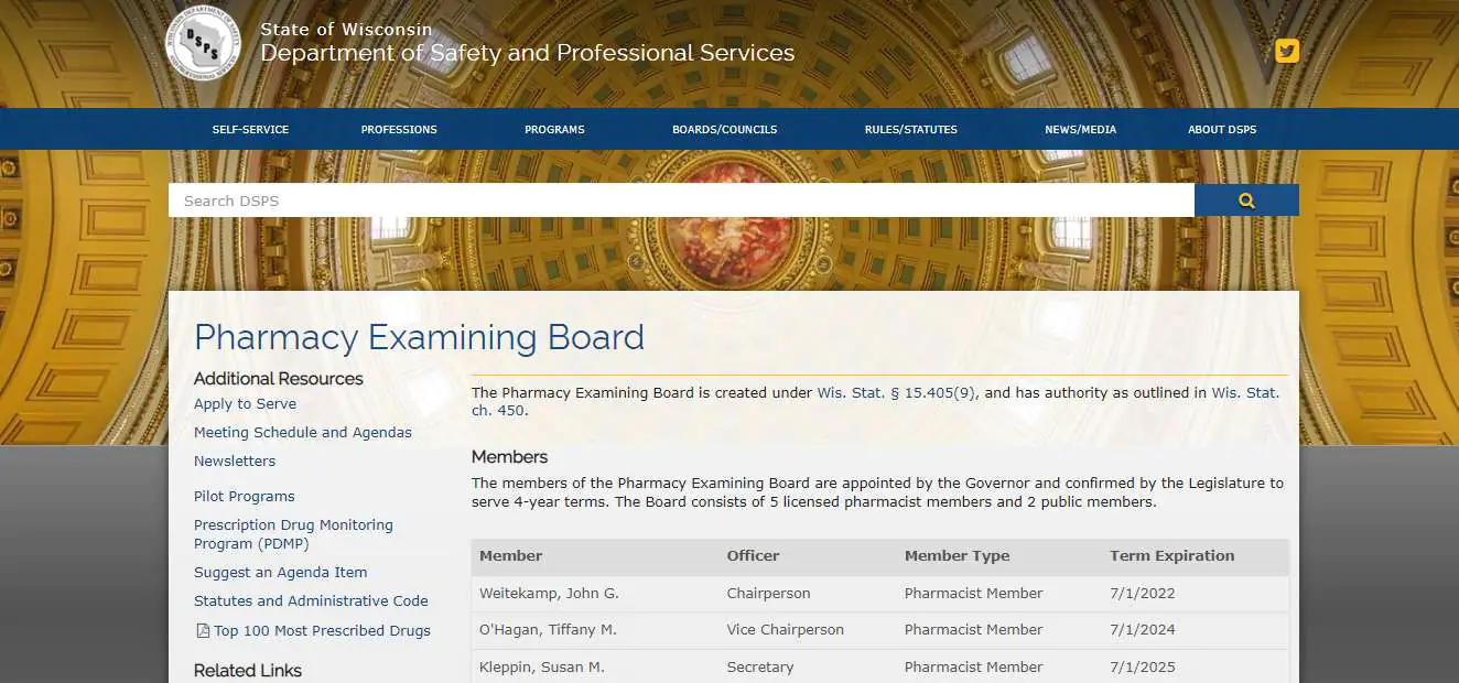 Wisconsin Board of Pharmacy website