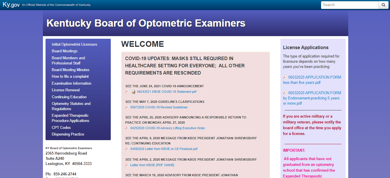 Kentucky Board of Optometry Licensing & Renewal Made Easy