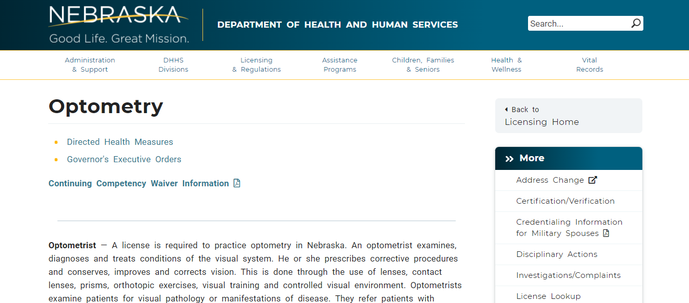 Nebraska Board of Optometry website