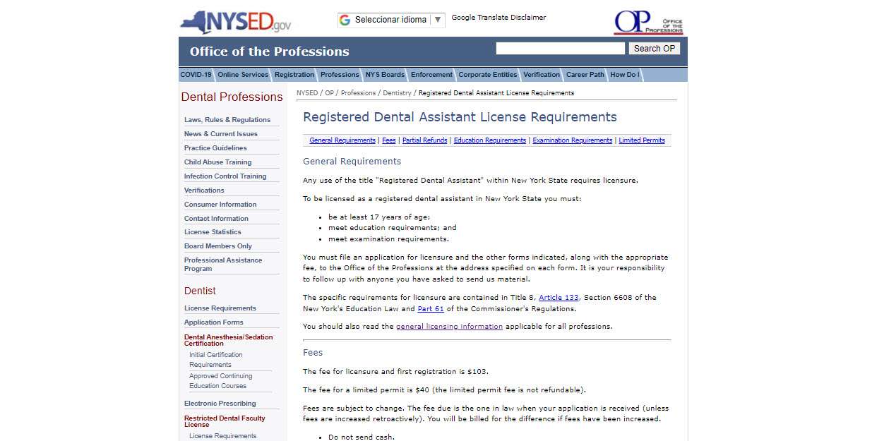 New York Board of Dental Assistants Quick Licensing Reference
