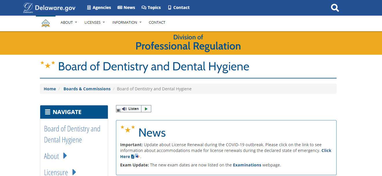 Delaware Board of Dental Assistants License Lookup and Renewal for DE