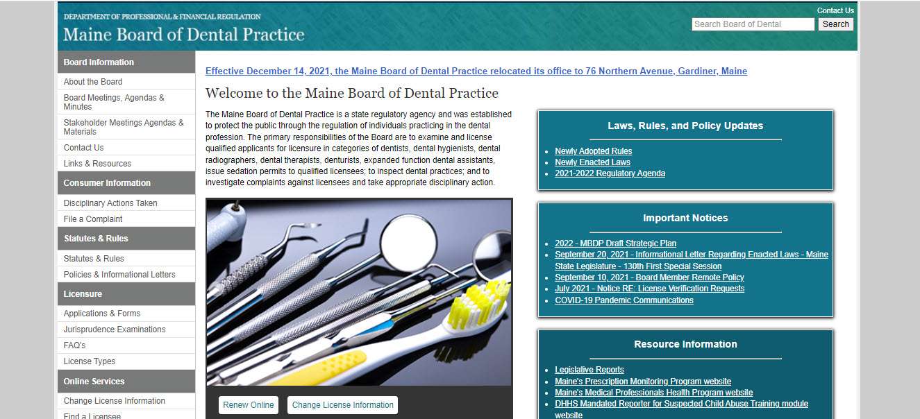 Maine Board of Dental Assistants License Lookup and Renewal for ME