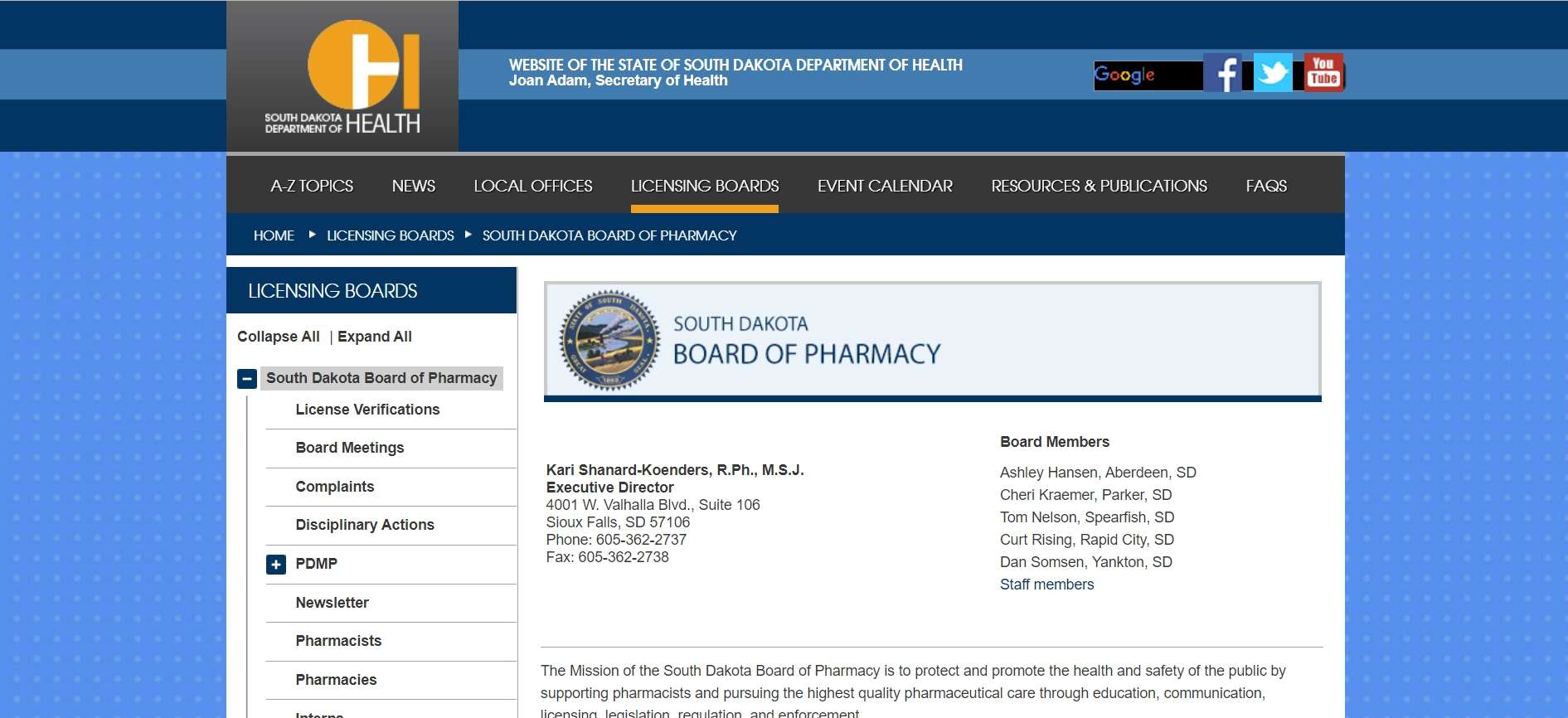 South Dakota Board of Pharmacy Quick Guide to Licensing