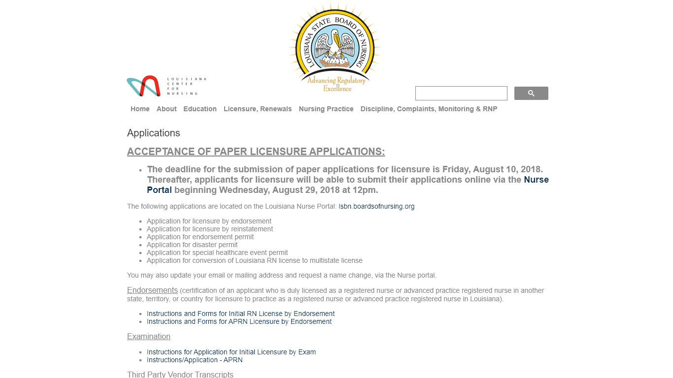 Licensing requirements for the Louisiana Board of Nursing.