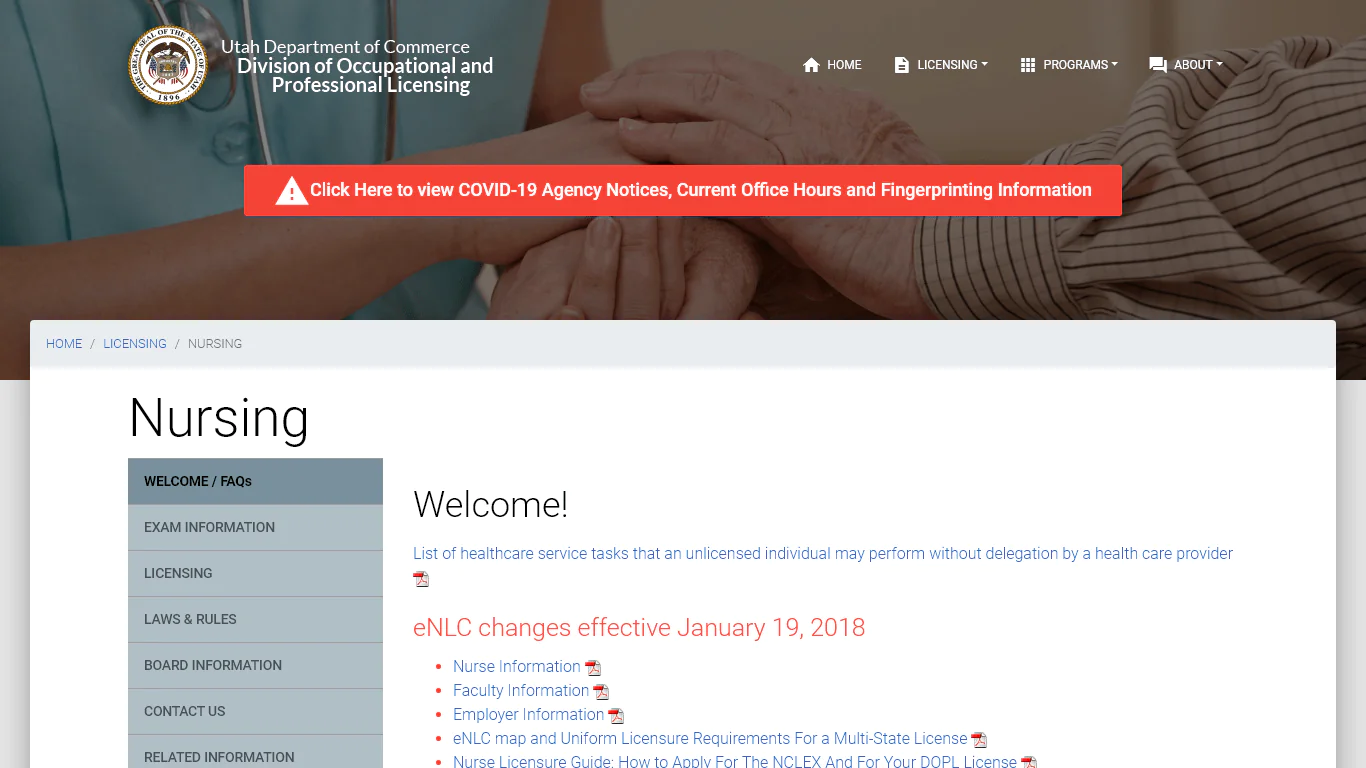 Licensing requirements for the Utah Board of Nursing.