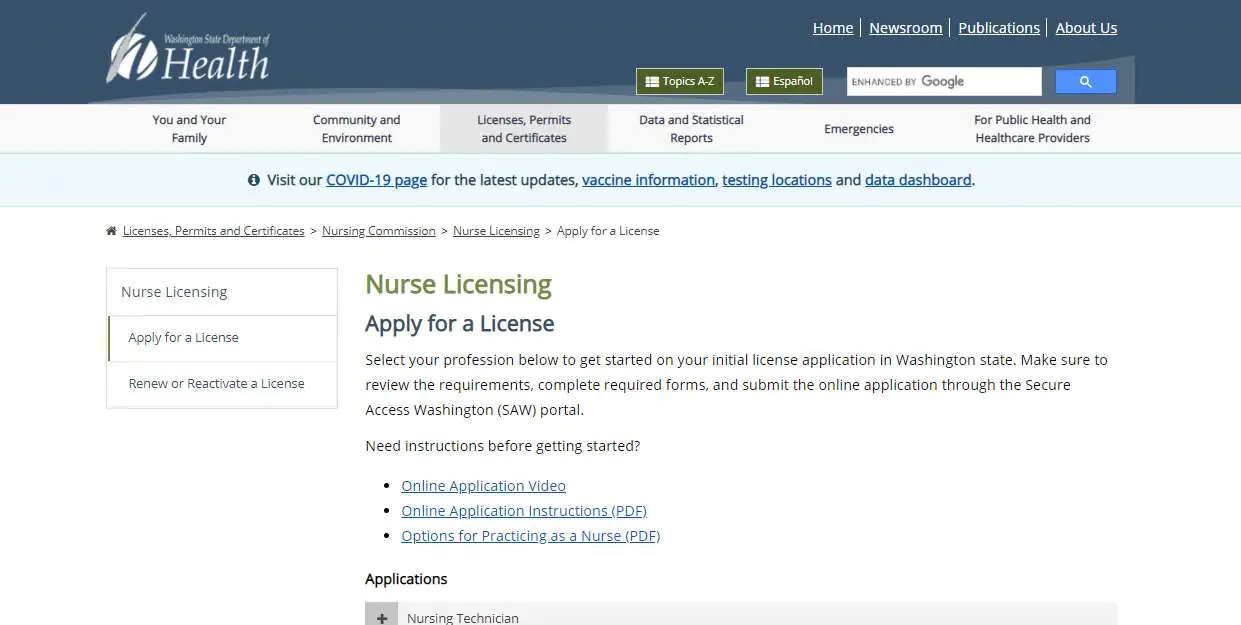 Licensing requirements for the Washington Board of Nursing.