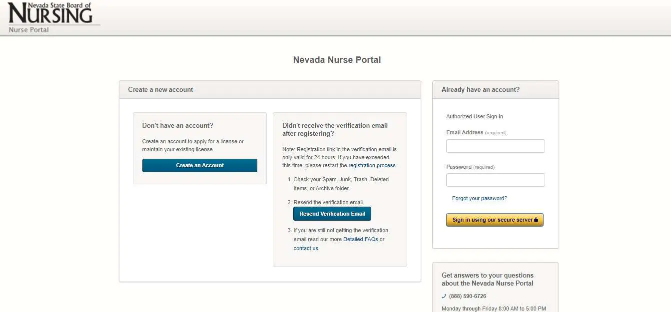 Nevada Board of Nursing website screenshot