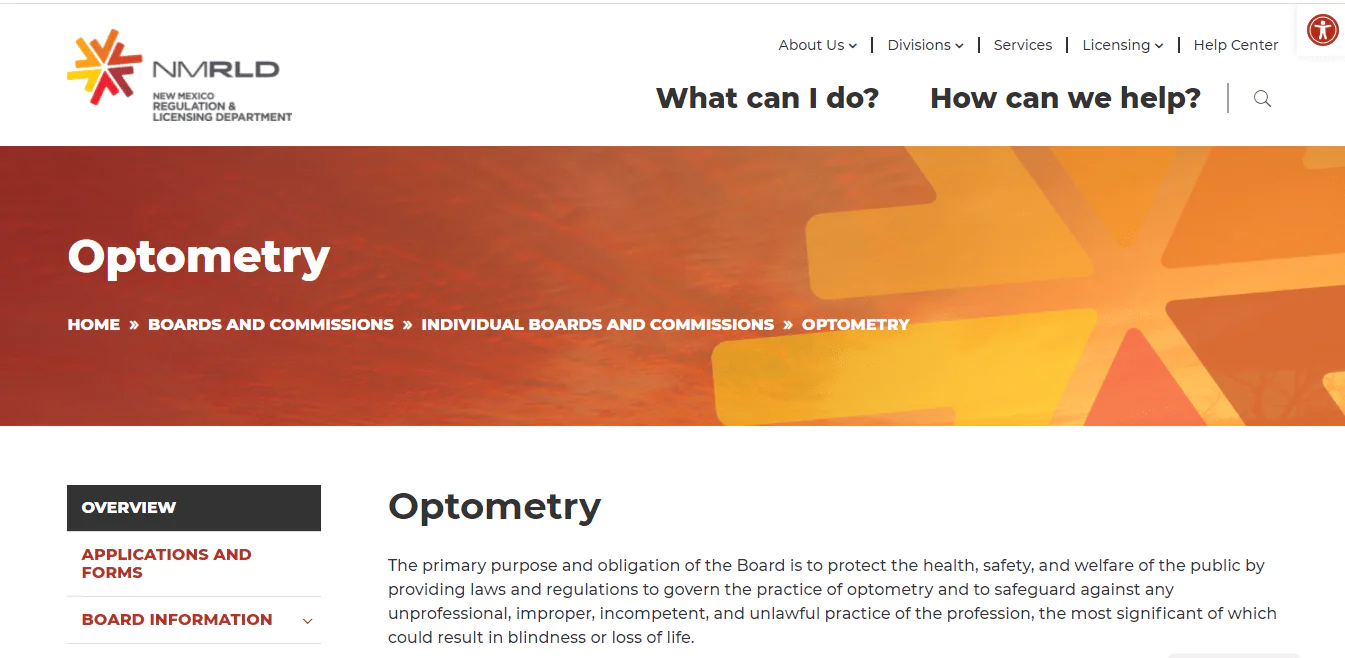 New Mexico Board of Optometry website