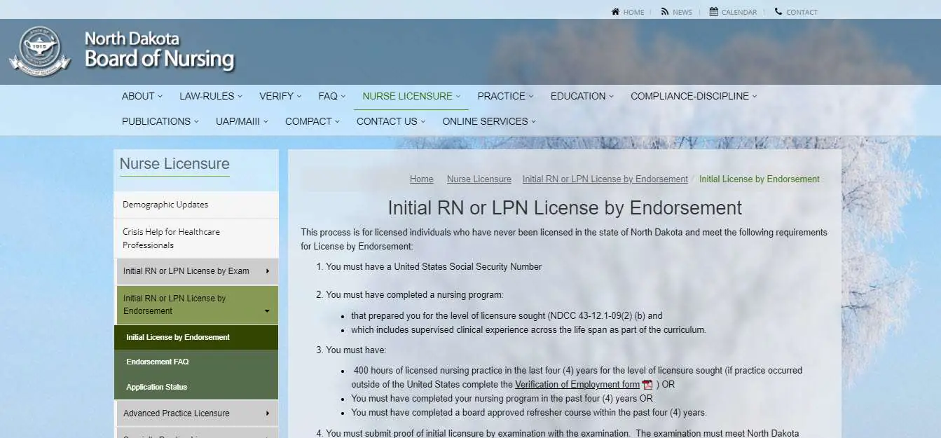 Licensing requirements for the North Dakota Board of Nursing.