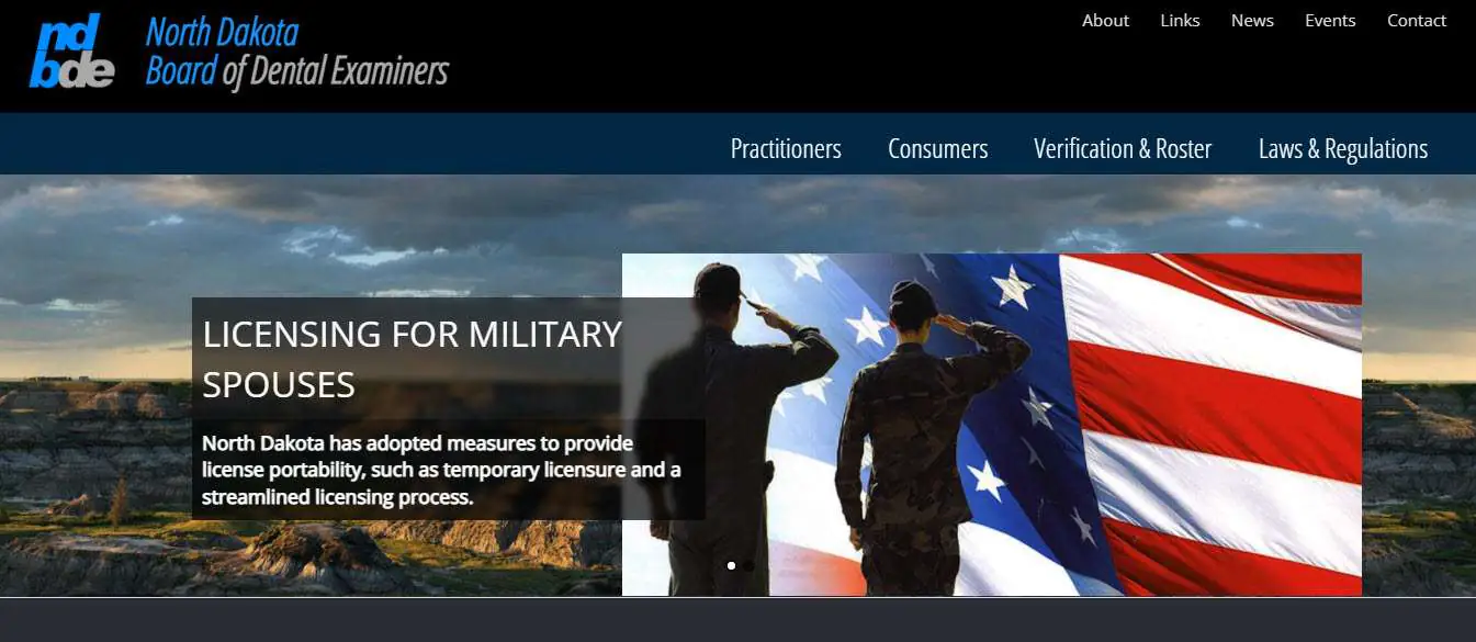 North Dakota Board of Dental Assistants website screenshot.