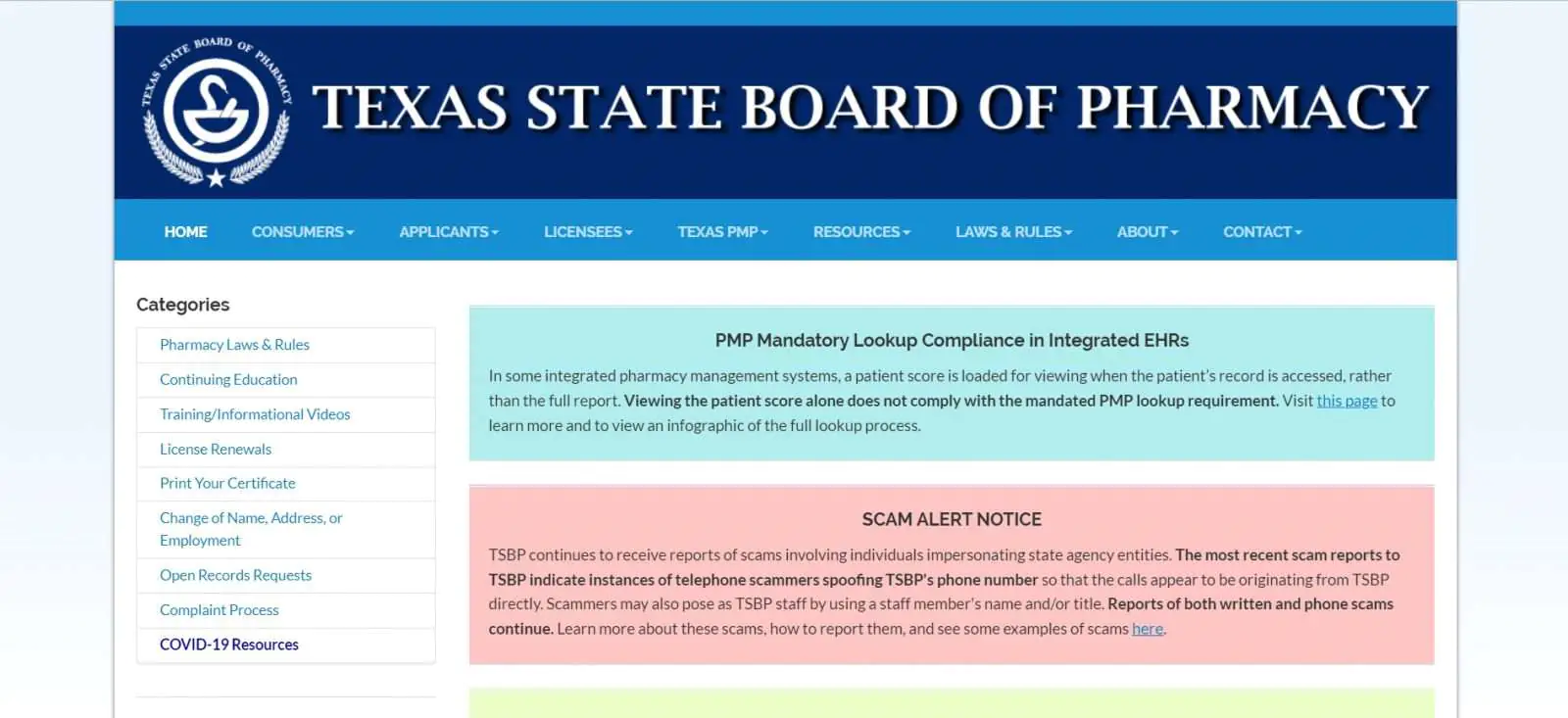 Texas Board of Pharmacy website