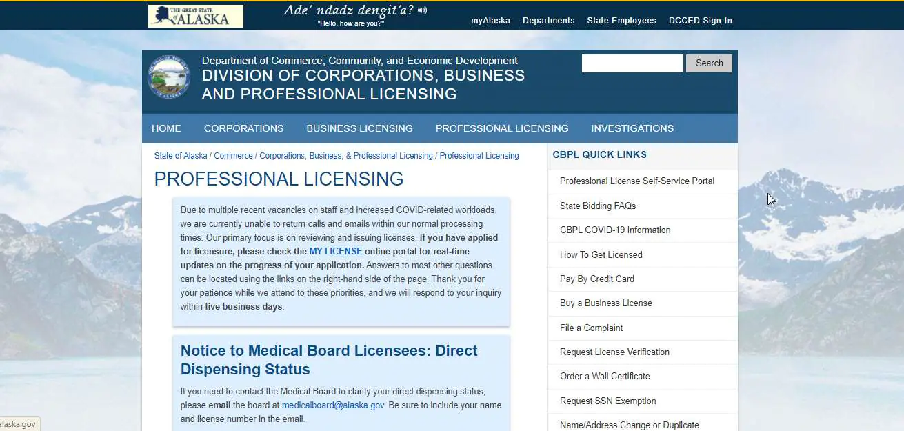 Licensing requirements for the Alaska Board of Nursing.