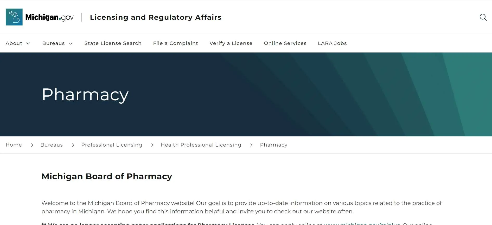 Michigan Board of Pharmacy website